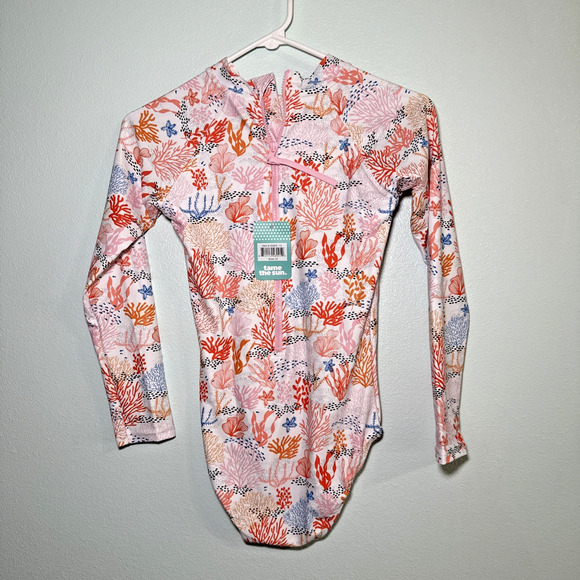 NWT Tame the Sun Long Sleeve Coral Print Swimsuit One Piece Girls Size 12 UPF 50 - Picture 3 of 6